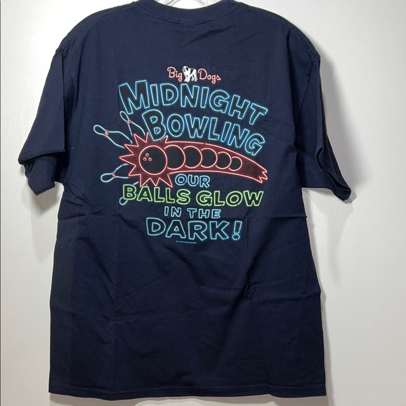 Vintage 2004 Big Dogs Sportswear Men's Large Dark Blue Graphic Bowling Tee - Picture 1 of 7